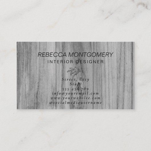 Rustiek Hout Bloemen Monogram Goud Visitekaartje (Achterkant)