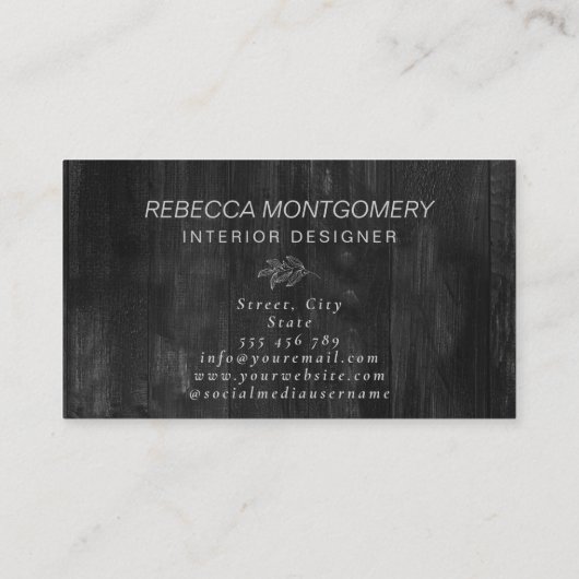 Rustiek Hout Bloemen Monogram Goud Visitekaartje (Achterkant)