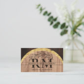 Rustiek Hout Bloemen Monogram Goud Visitekaartje (Staand voorkant)