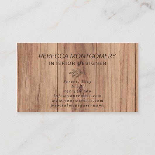 Rustiek Hout Bloemen Monogram Goud Visitekaartje (Achterkant)