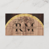 Rustiek Hout Bloemen Monogram Goud Visitekaartje (Voorkant)