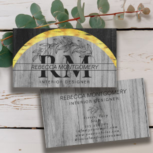 Rustiek Hout Bloemen Monogram Goud Visitekaartje