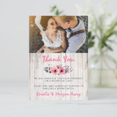 Rustiek Hout Bloemen Roos Land Bruiloft Dank u Bedankkaart (Staand voorkant)
