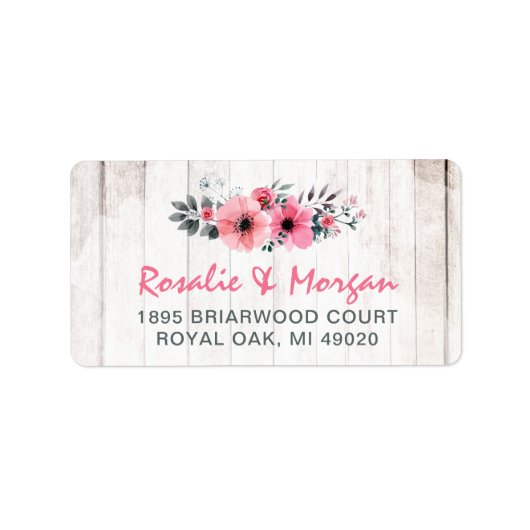 Rustiek Hout Bloemen Roos Land Chique Koraal Adres Etiket (Voorkant)