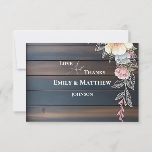 Rustiek Hout Bloemen Trouwen Dank u kaart (Voorkant)