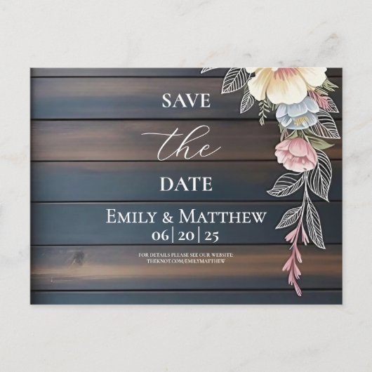 Rustiek Hout Bloemen Trouwen Save The Date Aankondigingskaart (Voorkant)