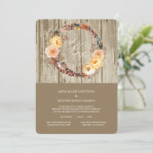 Rustiek Hout Bloemen Veer Krans Trouwen Kaart (Staand voorkant)