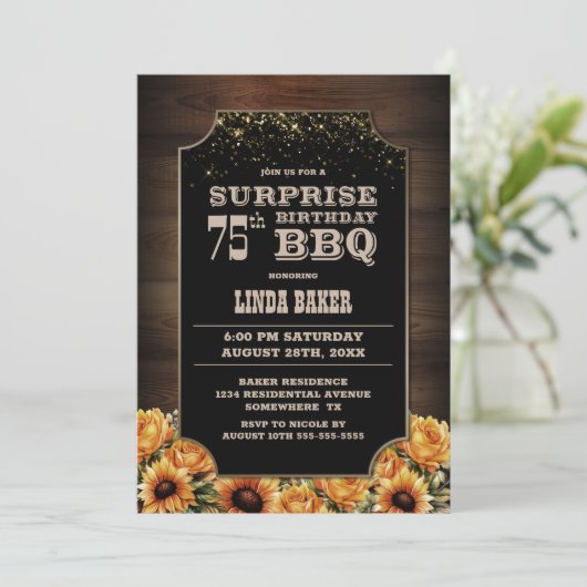 Rustiek hout bloemen verrassing 75e verjaardag BBQ Kaart (Staand voorkant)
