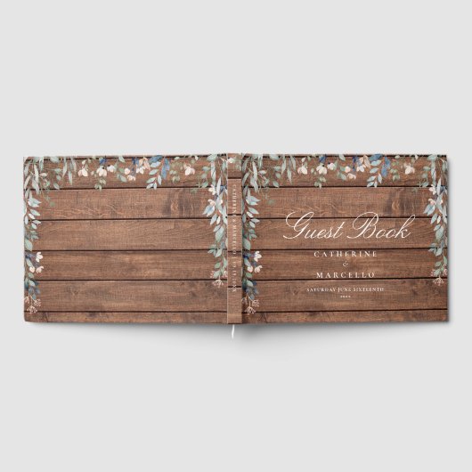 Rustiek Hout Bloemen Wildbloemen Bruiloft Gastenboek (Volledig)