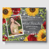 Rustiek Hout Bloemen Zonnebloem Roos Quinceanera Gastenboek (Voorkant)