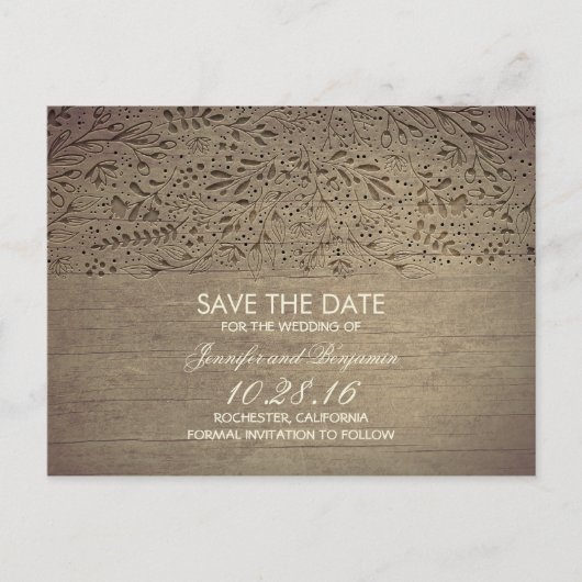 Rustiek hout bloemenbewaar de datum aankondigingskaart (Voorkant)