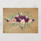 Rustiek hout bloemenbordeaux bruiloft receptie informatiekaartje (Achterkant)