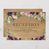 Rustiek hout bloemenbordeaux bruiloft receptie informatiekaartje (Voorkant / Achterkant)