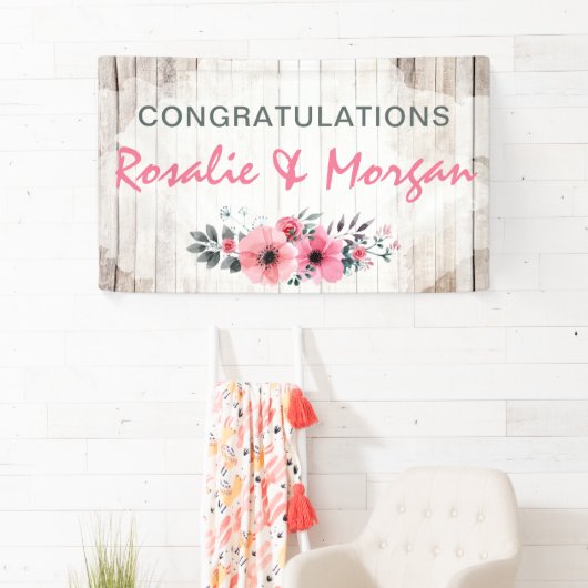 Rustiek hout bloemenbruiloft felicitaties teken spandoek (Insitu)
