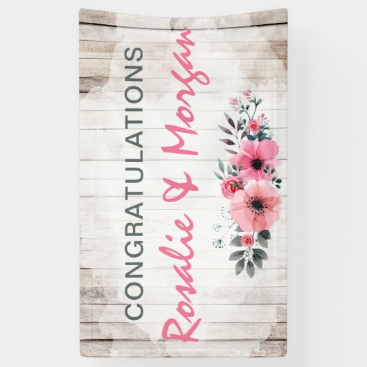 Rustiek hout bloemenbruiloft felicitaties teken spandoek (Verticaal)