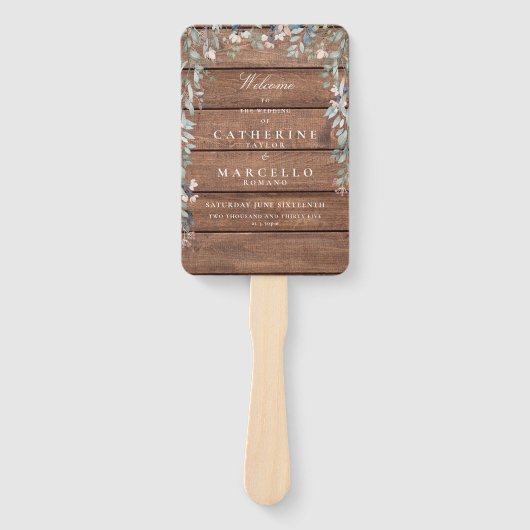 Rustiek hout bloemencascade bruiloft programma handwaaier (Voorkant)