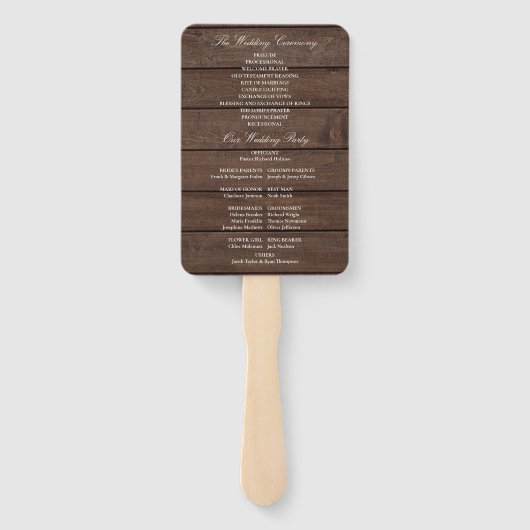 Rustiek hout bloemencascade bruiloft programma handwaaier (Achterkant)