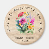 Rustiek hout bloemendank u bruiloft magneet (Voorkant)