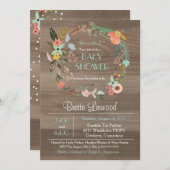 Rustiek Hout,  Bloemenkrans Baby shower Kaart (Voorkant / Achterkant)