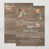 Rustiek Hout, Bloemenkrans Shabby Chic Baby shower Kaart (Voorkant / Achterkant)