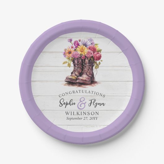 Rustiek Hout & Bloemenlaarzen Land Boerderij Bruil Papieren Bordje (Voorkant)