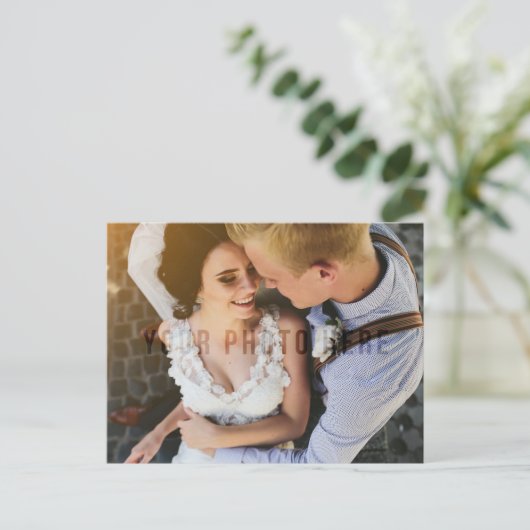 Rustiek hout bloemenland bruiloft dank u foto briefkaart (Staand voorkant)