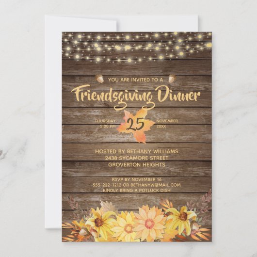 Rustiek hout bloemenstring verlichting Friendsgivi Kaart (Voorkant)