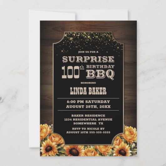 Rustiek hout bloemenverrassing 100e verjaardag BBQ Kaart (Voorkant)