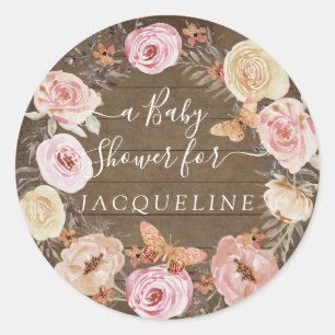 Rustiek hout bloesem krans w vlinders ronde sticker