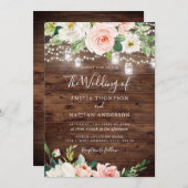 Rustiek Hout Blush Roze Bloemen Lichten Huwelijk Kaart (Voorkant / Achterkant)