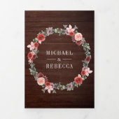 Rustiek hout blush roze bordeaux bloemenbruiloft drieluik uitnodiging (Cover)