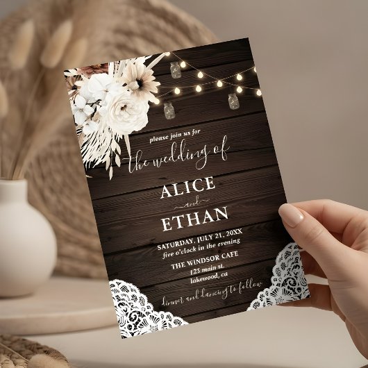 Rustiek hout Boho bloemen herfst bruiloft Kaart