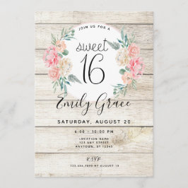 Rustiek Hout Boho Bloemen Zoet 16 Verjaardag Invit Kaart