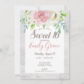 Rustiek Hout Boho Bloemen Zoet 16 Verjaardag Kaart (Voorkant)