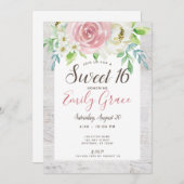 Rustiek Hout Boho Bloemen Zoet 16 Verjaardag Kaart (Voorkant / Achterkant)