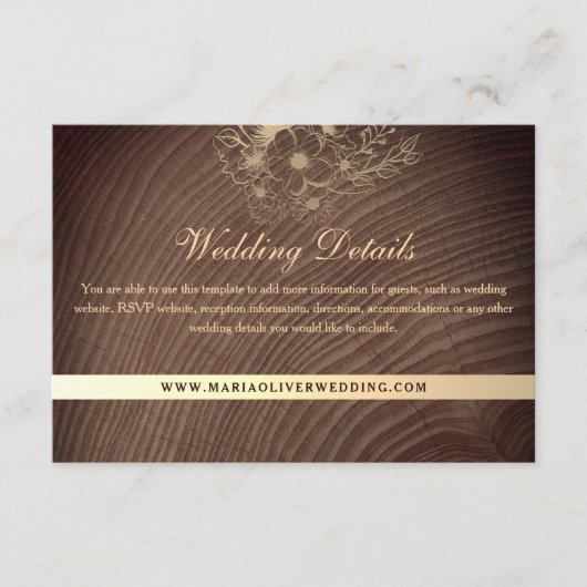 Rustiek hout Boho bloemenbruiloft Details Informatiekaartje (Voorkant)