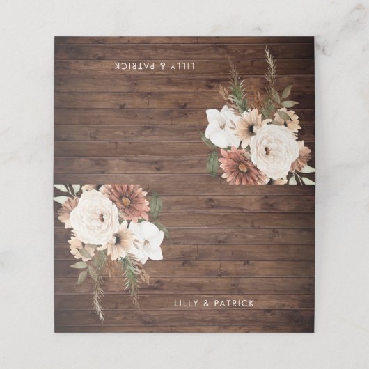 Rustiek hout Boho bloementerracotta bruiloft Plaatskaartje (Buitenkant ongevouwen)