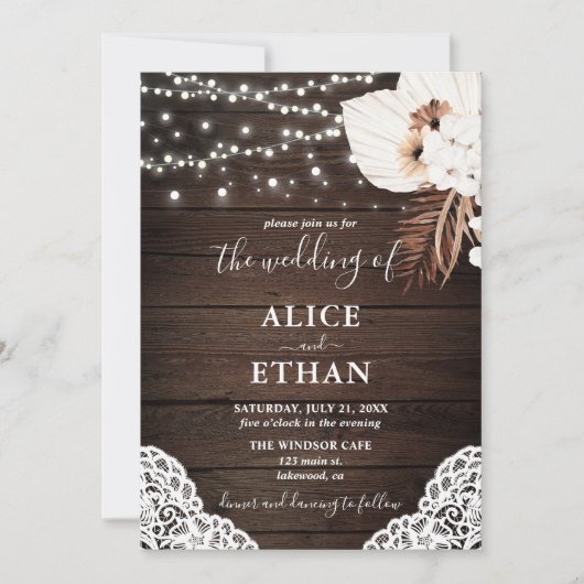 Rustiek Hout Boho Gedroogde Bloemen Huwelijk Kaart (Voorkant)