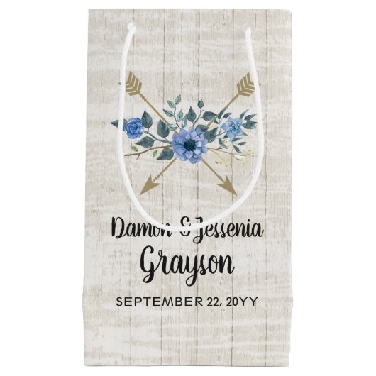 Rustiek hout Boho pijlen & blauwe bloemenbruiloft Klein Cadeauzakje (Voorkant)