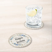 Rustiek hout Boho pijlen & blauwe bloemenbruiloft Ronde Kartonnen Onderzetter (Insitu)