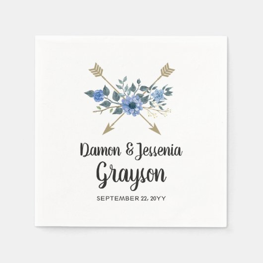 Rustiek hout Boho pijlen & blauwe bloemenbruiloft Servet (Voorkant)