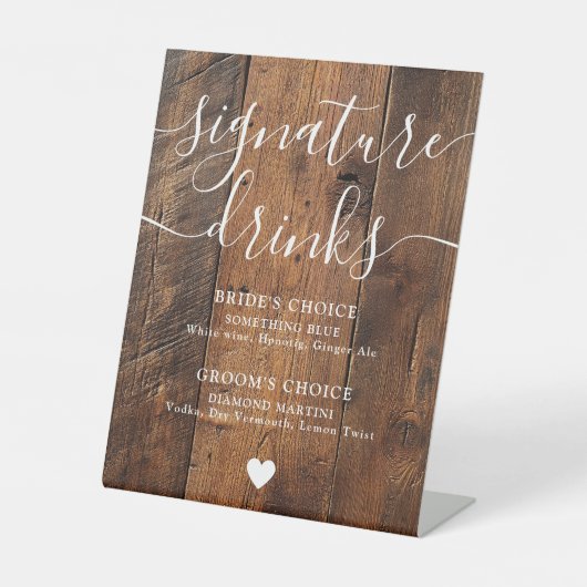 Rustiek Hout Boho Schuur Signature Drinken Reclamebord Met Voetstuk (Voorkant)