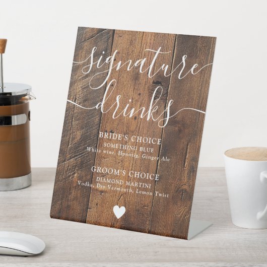 Rustiek Hout Boho Schuur Signature Drinken Reclamebord Met Voetstuk (Insitu)
