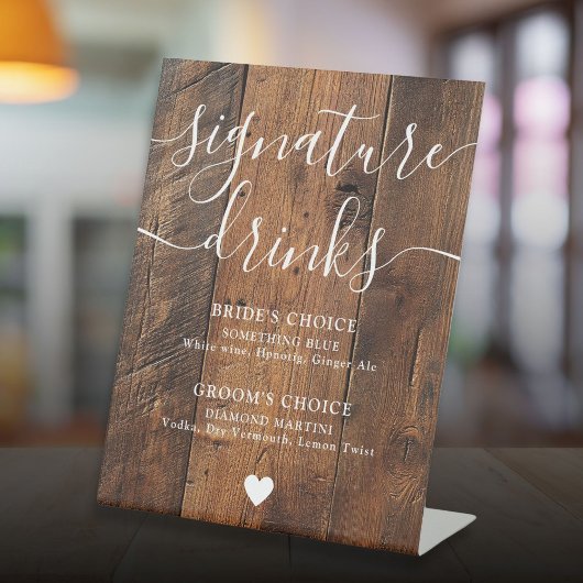 Rustiek Hout Boho Schuur Signature Drinken Reclamebord Met Voetstuk