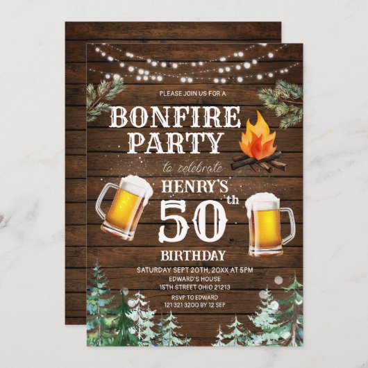 Rustiek Hout Bonfire Bier Volwassen Verjaardag Out Kaart (Voorkant / Achterkant)