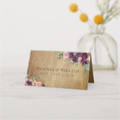 Rustiek hout bordeaux bloesem bruiloft plaatskaartje (Achterkant)