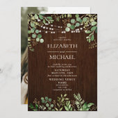 Rustiek Hout Botanicals String Lights Foto Huwelij Kaart (Voorkant / Achterkant)