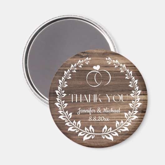 Rustiek hout botanisch stijlvol dank u bruiloft magneet (Voorkant / Achterkant)