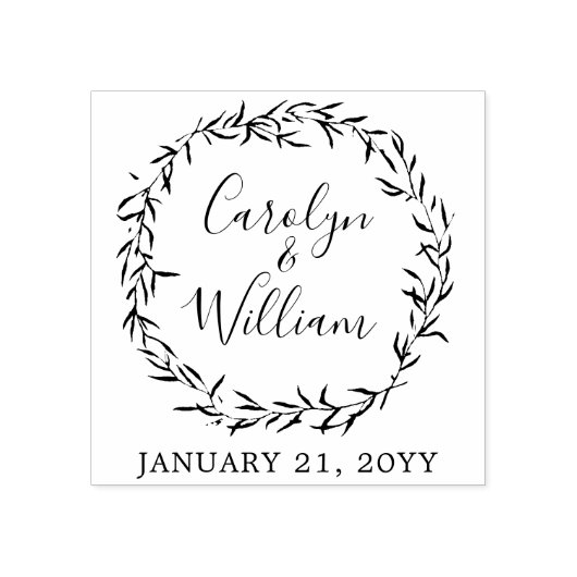 Rustiek hout & Botanische bladeren Bruiloft Statio Rubberstempel (Afrduk)