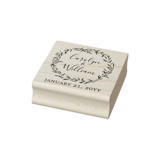 Rustiek hout & Botanische bladeren Bruiloft Statio Rubberstempel (Stempel)